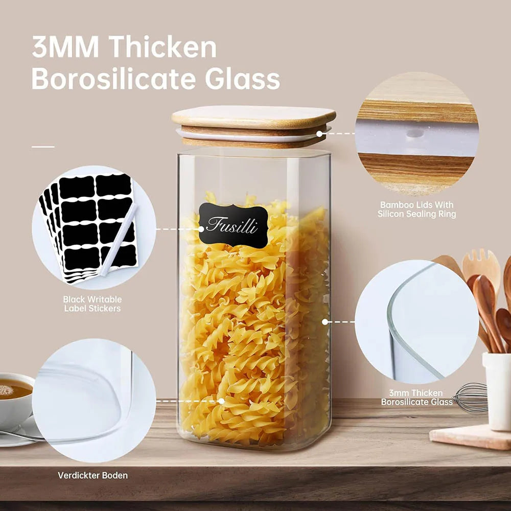 Sunday Pantry Jar, Square Glass Storage with Bamboo Lid
