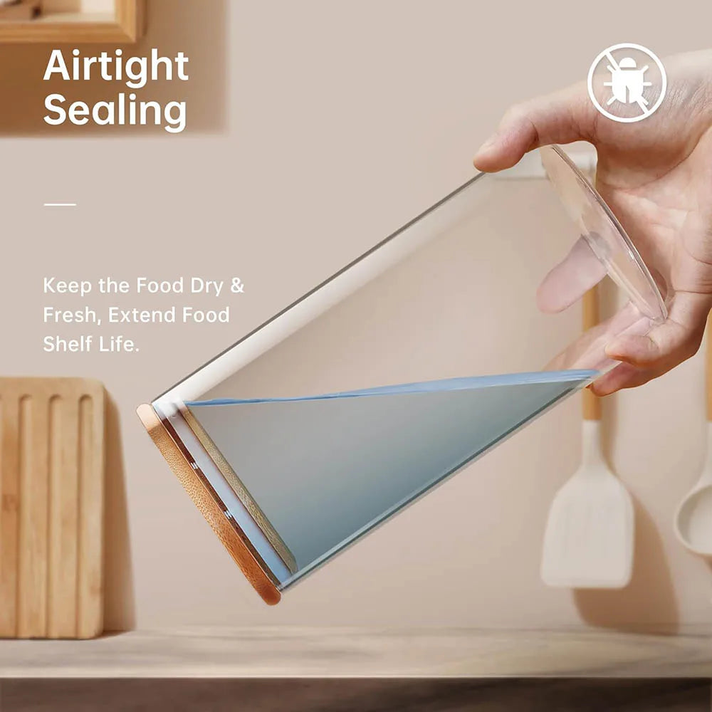 Sunday Pantry Jar, Square Glass Storage with Bamboo Lid