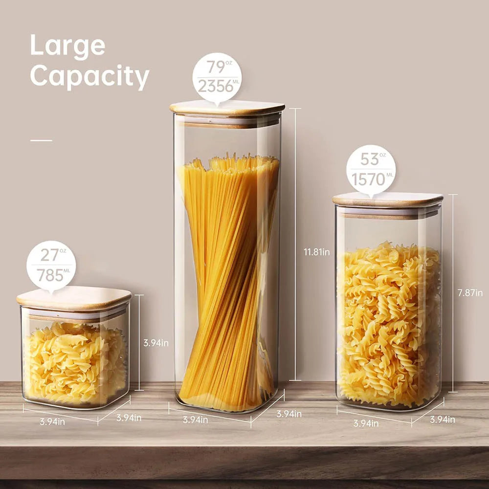Sunday Pantry Jar, Square Glass Storage with Bamboo Lid