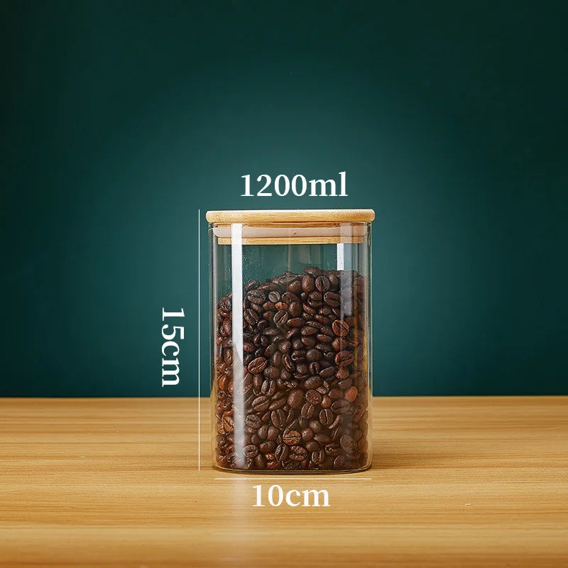 Sunday Pantry Jar, Square Glass Storage with Bamboo Lid